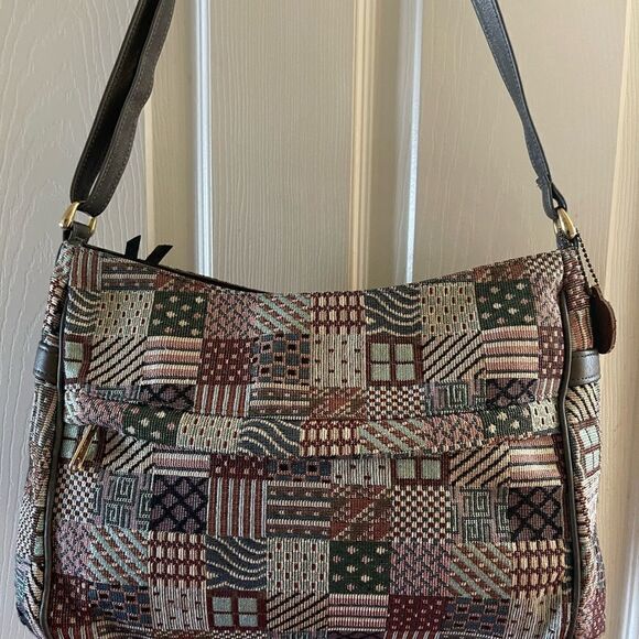 SAS multi color fabric tapestry with gray leather trim adjustable should… - Picture 2 of 14